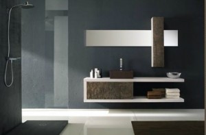 kahve tonlarında modern banyo dolap modeli