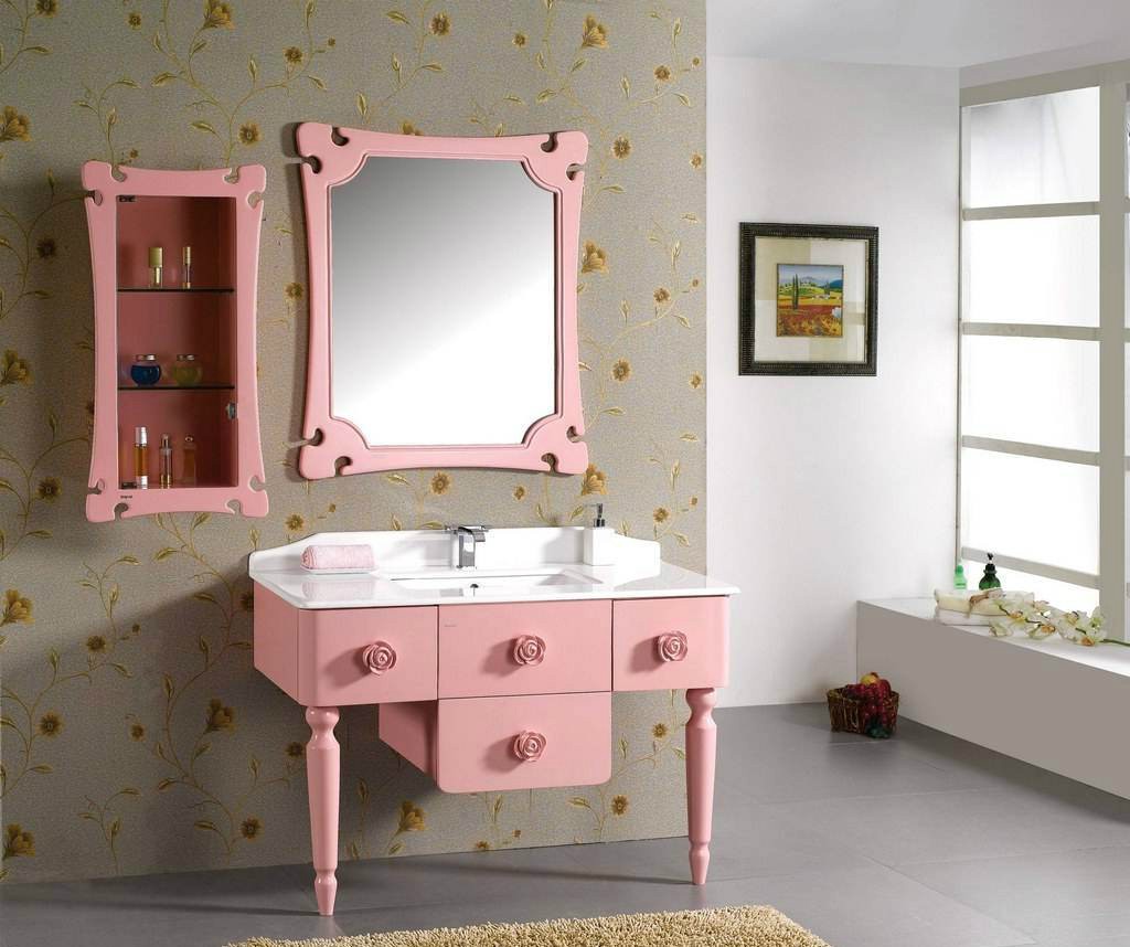 pembe renk modern banyo dolabı